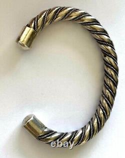 Vintage Navajo Twisted Rope Of Round Stock Tribal Bangle Bracelet Cuff Sterling