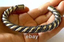 Vintage Navajo Twisted Rope Of Round Stock Tribal Bangle Bracelet Cuff Sterling
