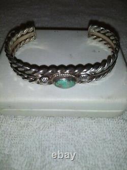 Vintage Navajo Twisted Wire Bracelet with #8 Spiderweb Turquoise