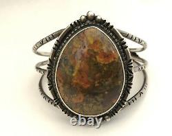 Vintage Navajo Unakite Jasper Native American Sterling Silver. 925 Cuff Bracelet