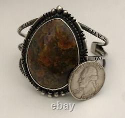 Vintage Navajo Unakite Jasper Native American Sterling Silver. 925 Cuff Bracelet