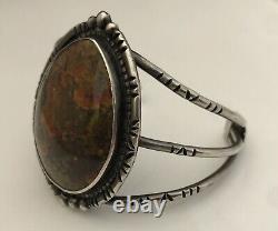 Vintage Navajo Unakite Jasper Native American Sterling Silver. 925 Cuff Bracelet