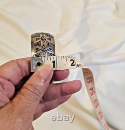 Vintage Navajo Wilbur Tracy Sterling Elaborately Stamped Wide Cuff Bracelet