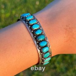 Vintage Navajo/ZUNI FRED WEEKOTY Turquoise Solid 925 Sterling Silver Bracelet