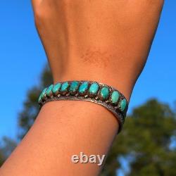 Vintage Navajo/ZUNI FRED WEEKOTY Turquoise Solid 925 Sterling Silver Bracelet
