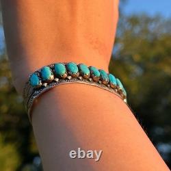 Vintage Navajo/ZUNI FRED WEEKOTY Turquoise Solid 925 Sterling Silver Bracelet