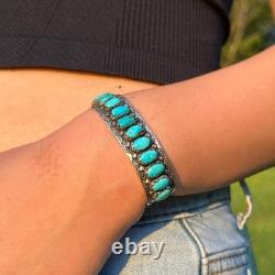 Vintage Navajo/ZUNI FRED WEEKOTY Turquoise Solid 925 Sterling Silver Bracelet
