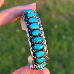 Vintage Navajo/ZUNI FRED WEEKOTY Turquoise Solid 925 Sterling Silver Bracelet