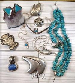 Vintage Navajo Zuni Southwest Sterling Silver Turquoise Jewelry Lot Cuff Pendant