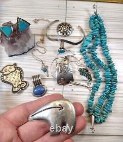 Vintage Navajo Zuni Southwest Sterling Silver Turquoise Jewelry Lot Cuff Pendant