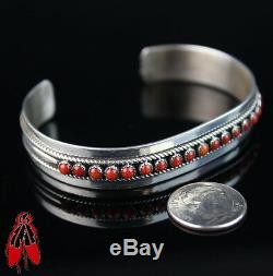 Vintage Navajo old Natural Red Coral Bracelet sterling silver. 925 dead pawn USA