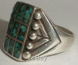 Vintage Navajo old pawn sterling silver turquoise mens ring size 9