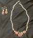 Vintage Navajo silver, pearl and pink stone necklace & clip on earrings set