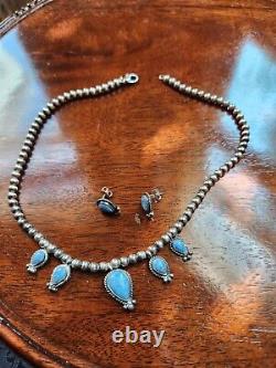 Vintage Navajo sterling and denim lapis necklace and earring set