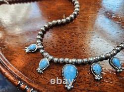 Vintage Navajo sterling and denim lapis necklace and earring set