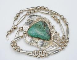 Vintage Nez Navajo Turquoise Necklace Large Pendant Solid 925 Sterling Silver