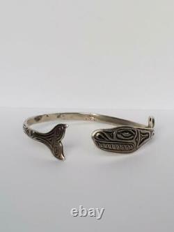Vintage Northwest Coast Sterling Silver Mag Whale Wrap Bangle Bracelet