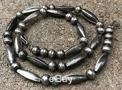 Vintage OLD PAWN Navajo Sterling Silver Pearl Bench Bead Necklace 21