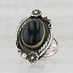 Vintage Obsidian Black Glass Ring Sterling Silver S 6.75 Native American Jewelry