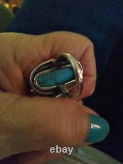 Vintage Old Navajo Ring Sterling Silver and Turquoise SIZE 7