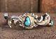 Vintage Old Navajo Sterling Silver Carico Lake Turquoise Sand Cast Cuff Bracelet