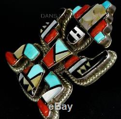 Vintage Old Pawn 70s Knifewing Dancer Zuni Navajo Sterling Turquoise Inlay Ring