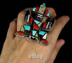 Vintage Old Pawn 70s Knifewing Dancer Zuni Navajo Sterling Turquoise Inlay Ring