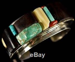 Vintage Old Pawn HOPI Or Navajo SIGNED DN Modernist Cobblestone Inlay Bracelet