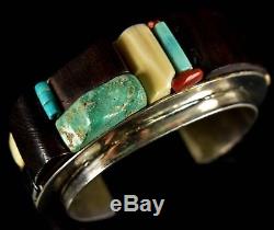 Vintage Old Pawn HOPI Or Navajo SIGNED DN Modernist Cobblestone Inlay Bracelet