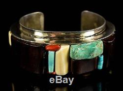 Vintage Old Pawn HOPI Or Navajo SIGNED DN Modernist Cobblestone Inlay Bracelet