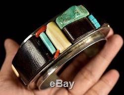 Vintage Old Pawn HOPI Or Navajo SIGNED DN Modernist Cobblestone Inlay Bracelet