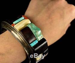 Vintage Old Pawn HOPI Or Navajo SIGNED DN Modernist Cobblestone Inlay Bracelet