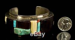 Vintage Old Pawn HOPI Or Navajo SIGNED DN Modernist Cobblestone Inlay Bracelet