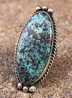 Vintage Old Pawn Native American GEM Kingman Turquoise Sterling Silver Long Ring