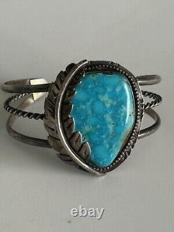 Vintage Old Pawn Native American Navajo Turquoise Sterling Silver Cuff Bracelet