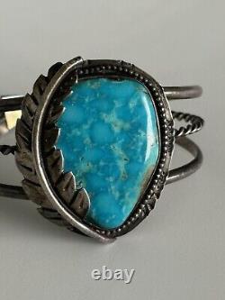 Vintage Old Pawn Native American Navajo Turquoise Sterling Silver Cuff Bracelet
