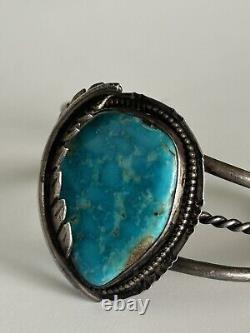 Vintage Old Pawn Native American Navajo Turquoise Sterling Silver Cuff Bracelet