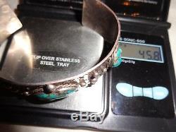 Vintage Old Pawn Native Indian Navajo Turquoise Silver Stamped Cuff Bracelet