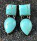Vintage Old Pawn Navajo Sterling Silver Blue Gem Kingman Turquoise Post Earrings