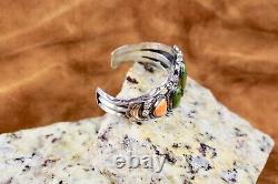 Vintage Old Pawn Navajo Sterling Silver Green Turquoise & Spiney Oyster Cuff