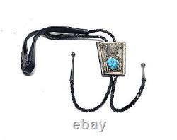 Vintage Old Pawn Navajo Sterling Silver & Turquoise Bison Head Bolo Tie