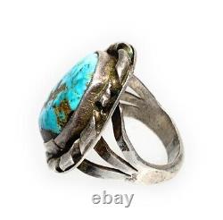 Vintage Old Pawn Navajo Sterling Silver & Turquoise Split Shank Ring Sz. 6.25