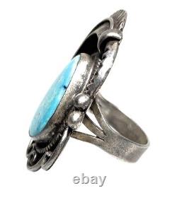 Vintage Old Pawn Navajo Sterling Silver & Turquoise Split Shank Ring Sz. 6.5