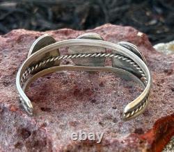 Vintage Old Pawn Navajo Style Sterling Silver Blue Turquoise 3 Stone Cuff Bracel