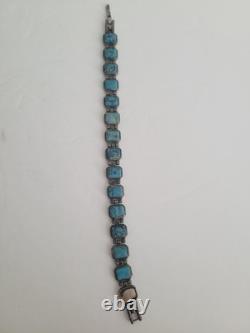 Vintage Old Pawn Silver Navajo Kingman Turquoise Link Bracelet Estate Jewelry