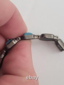 Vintage Old Pawn Silver Navajo Kingman Turquoise Link Bracelet Estate Jewelry
