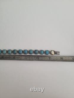 Vintage Old Pawn Silver Navajo Kingman Turquoise Link Bracelet Estate Jewelry