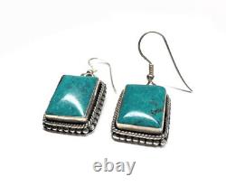 Vintage Old Pawn Sterling Silver & Carico Lake Turquoise Dangle Earrings