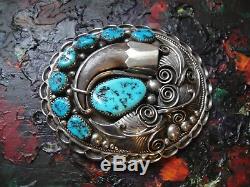 Vintage Old Pawn Turquoise & Faux Claw Sterling Silver Belt Buckle by Apachito