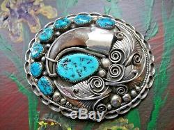 Vintage Old Pawn Turquoise & Faux Claw Sterling Silver Belt Buckle by Apachito